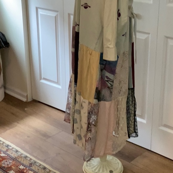 Donna Jessica Maxi Dress- Sz.1-Tan-Patchwork Skirt-Button Up-Self Tie - Picture 6 of 12